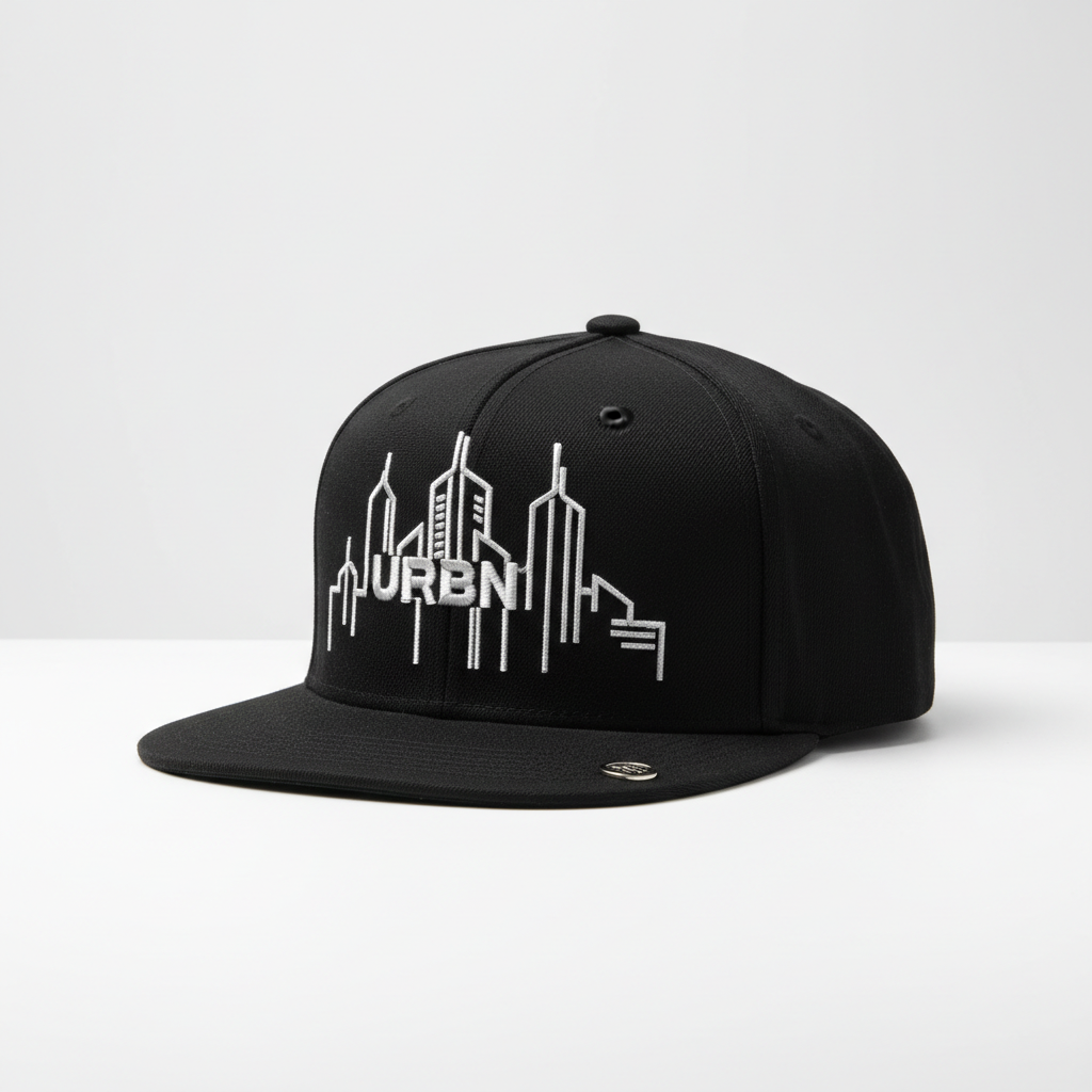 Urban Black Snapback Cap with Silver Embroidery