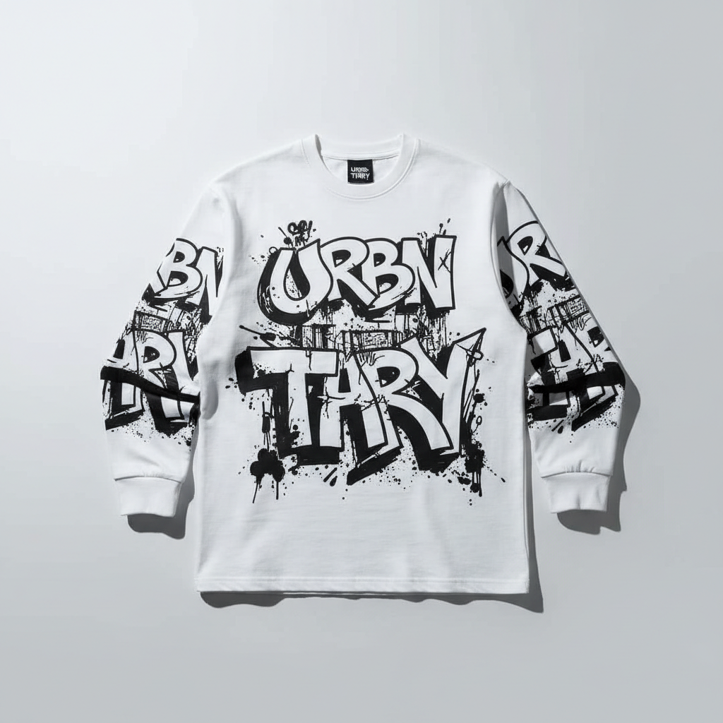 Noir White Graphic Long Sleeve with Black Urban Art Print