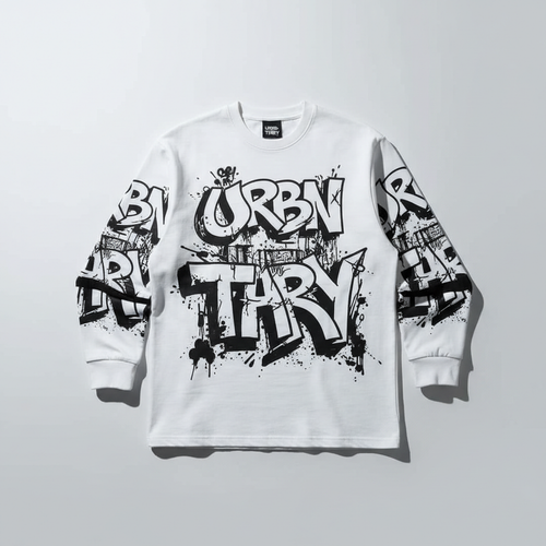 Noir White Graphic Long Sleeve with Black Urban Art Print
